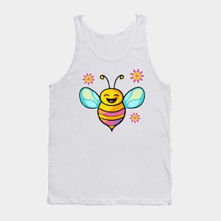 Happy smiling baby bee with flowers. Kawaii cartoon Tank Top